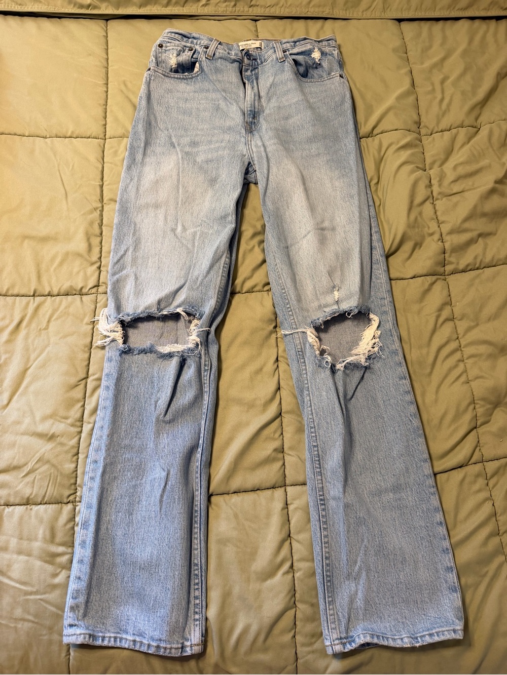 Abercrombie & Fitch Light Blue Flare Jeans with Knee Rips